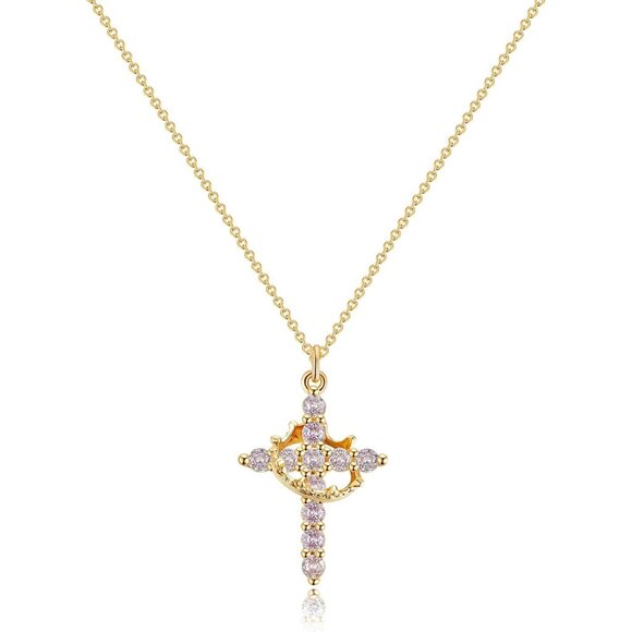 Perfect Gifts Women's Crown M02 Purple Cross Necklace Gold Plated Faith Jewelry - Picture 8 of 8